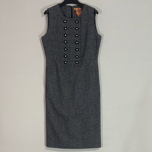 Tory Burch Wool Tweed Sleeveless Cadet Sheath Dress Gray Sz 4